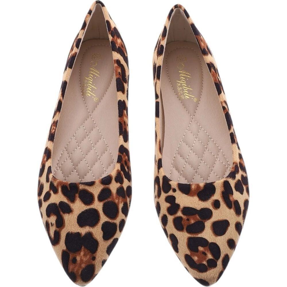 Migibili Leopard Print Pointed Toe Ballet Flats 8.5 - Picture 5 of 16
